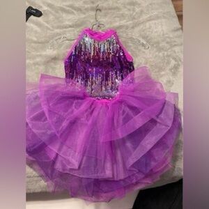 Little Girl 2 piece Purple Shiny Dance Costume Jazz Tap Ballet Contemporary Tutu